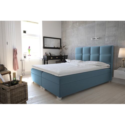 Velours Polsterbett KANADA mit 2x Bettkasten, Doppelbett mit Topper 5 cm, Bett mit Federkerns (Stoff: alfa 14 - cappucino, Breite: 180 cm)