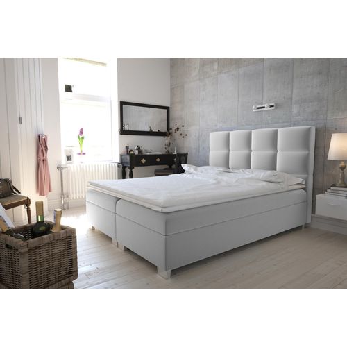 Velours Polsterbett KANADA mit 2x Bettkasten, Doppelbett mit Topper 5 cm, Bett mit Federkerns (Stoff: alfa 17 - cappucino, Breite: 180 cm)