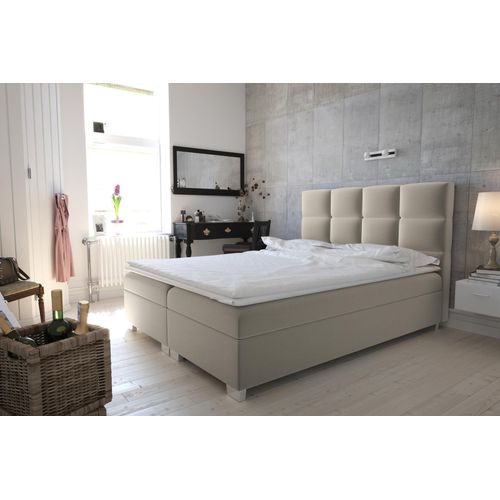 Velours Polsterbett KANADA mit 2x Bettkasten, Doppelbett mit Topper 5 cm, Bett mit Federkerns (Stoff: alfa 03 - cappucino, Breite: 180 cm)