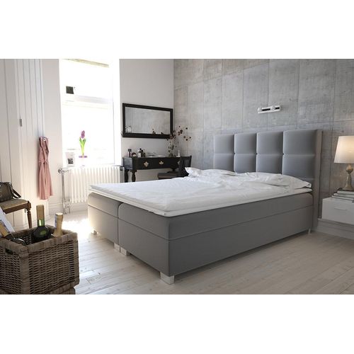 Velours Polsterbett KANADA mit 2x Bettkasten, Doppelbett mit Topper 5 cm, Bett mit Federkerns (Stoff: alfa 13 - grau, Breite: 140 cm)