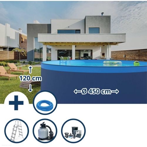 Stahlwandbecken Set ø457cm H120cm Leiter Skimmer Filteranlage Schwimmbecken Pool