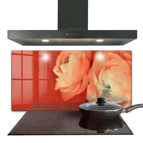 Spritzschutz aus Glas Küchenrückwand - Wandschutz für Herd und Spüle - 120x60 cm - Orangefarbene Hahnenfußblüte