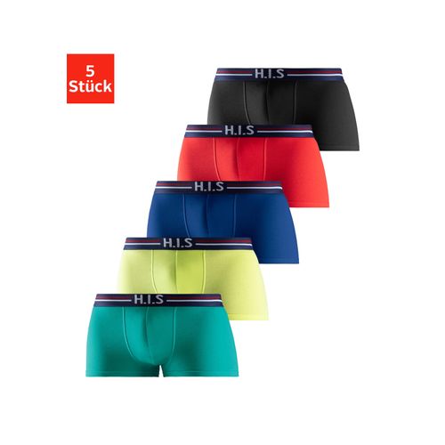 Hipster H.I.S Gr. XXL (8), bunt (grün, lime, blau, rot, schwarz), Herren, Jersey, Obermaterial: 95% Baumwolle, 5% Elasthan, Unterhosen, knapp sitzende Boxershorts mit Streifen aus Baumwollmischung