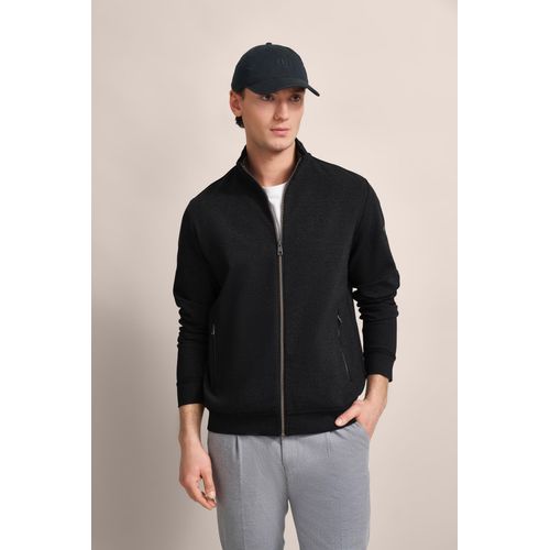 Sweatjacke BUGATTI, Herren, Gr. XL, schwarz, Sweatware, 47% Baumwolle, 47% Polyester, 6% Elasthan, unifarben, casual, normal, ohne Ausschnitt, Langarm Rippbündchen, Sweatjacken, mit leichter Struktur