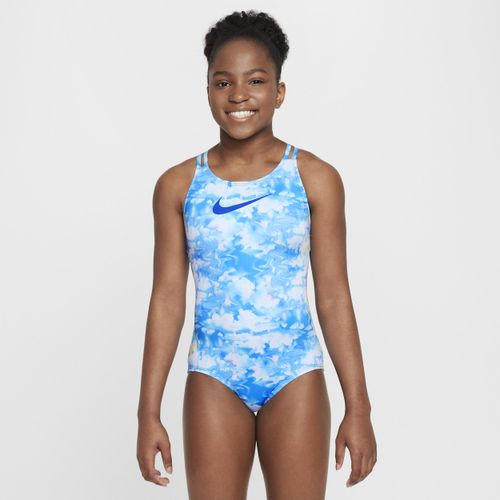 Nike Swim Dream Clouds zwempak met spiderback voor meisjes - Blauw