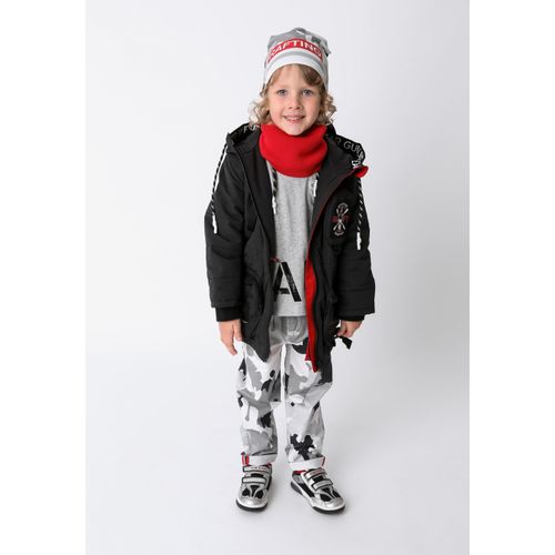 Parka GULLIVER, Jungen, Gr. 110, schwarz, 70% Baumwolle, 30% Nylon, unifarben, casual, kurz, ohne Ausschnitt, Langarm, Jacken, mit verstellbarer Kapuze