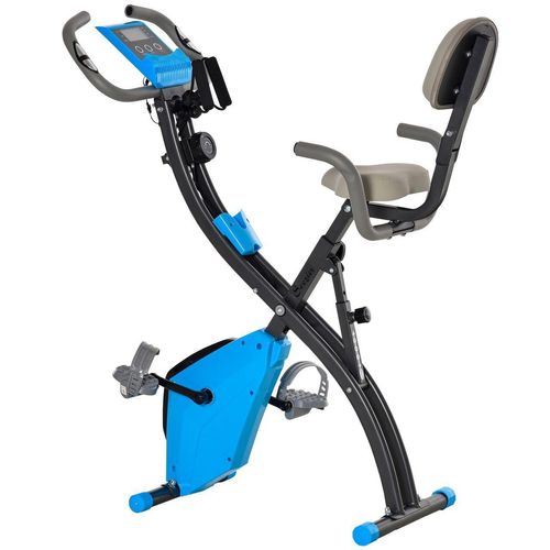 Heimtrainer 2-in-1 Fahrradtrainer LCD-Display klappbarer Hometrainer Trimmrad mit 8 stufig Blau+Grau