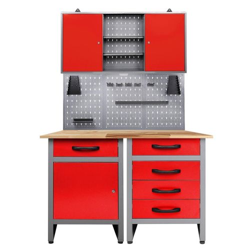 Werkstatt Set Entdecker 120 cm 1 Schrank LED rot