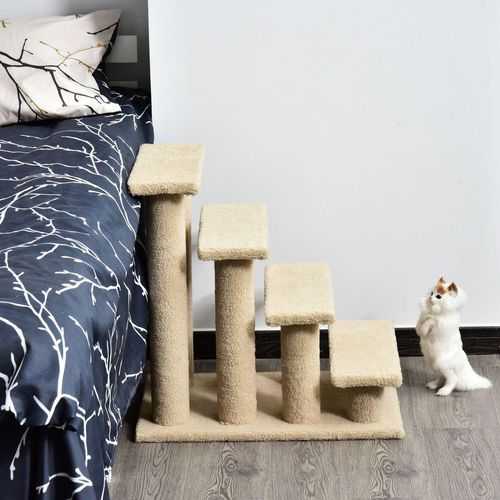 Tiertreppe Katzentreppe Hundetreppe Treppe für Katze und Hunde 4 Stufen Beige/Grau 63,5x43x60cm