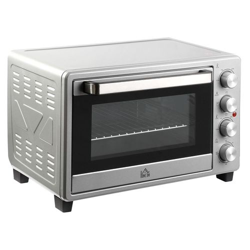 Minibackofen 32L mit Kochplatten 1600W Elektrischer Mini Ofen Drehspieß Boden mit Schlackenauffangwa