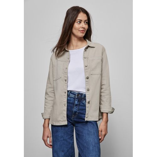 Jeansjacke STREET ONE, Damen, Gr. 34, beige (smooth beige washed), Web, 98% Baumwolle, 2% Elasthan, unifarben, casual, normal normal, V-Ausschnitt, Langarm Bündchen, Jacken, aus Baumwolle mit Stretchanteil