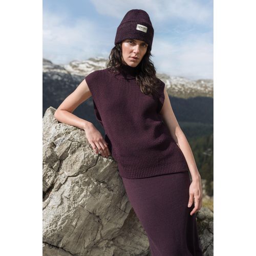 Pullunder SENSES.THE LABLE, Damen, Gr. M/L, lila (deep plum), Material: 100% Baumwolle, Strukturmuster, casual, lässig geschnitten normal, Rundhals, ohne Ärmel weit normaler Saum, Pullover, aus Baumwolle