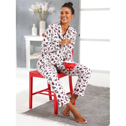 Schlafanzug WÄSCHEPUR, Damen, Gr. 44/46, rot (ecru, rot, bedruckt), 100% Baumwolle, Homewear-Sets