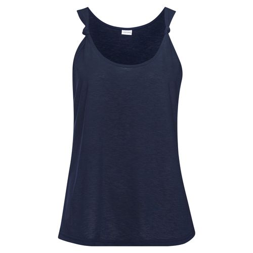 Tanktop LASCANA, Damen, Gr. 40/42, blau (marine), Slub, Obermaterial: 93% Polyester, 7% Elasthan, unifarben, casual, figurumspielend hüftlang, Rundhals, ohne Ärmel, Tops, mit Knotdetail am Träger