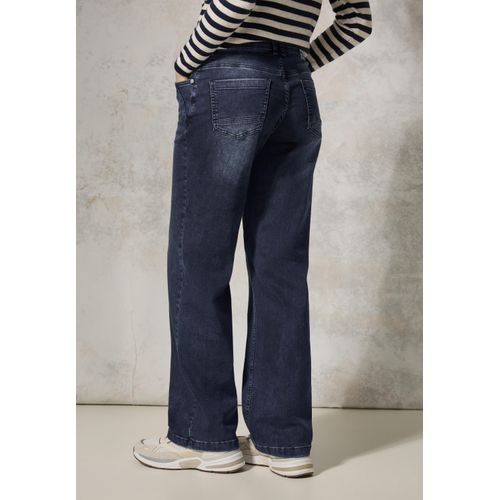 Loose-fit-Jeans CECIL, Damen, Gr. 32, Länge 30, blau (dunkelblau wash), Jeans, 77% Baumwolle, 20% Polyester, 3% Elasthan , unifarben, casual, lang, Jeans, mit Knopfleiste