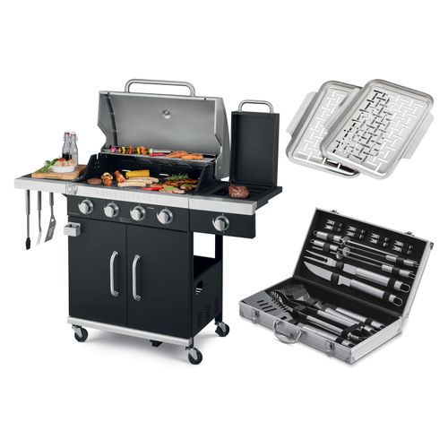 GRILLMEISTER Gasgrill, 4plus1 Brenner, 19,7 kW, mit 4 Garzonen, Grillbesteck und Grillplatten