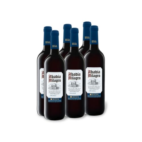 6 x 0,75-l-Flasche Weinpaket Abadía Milagro Rioja Crianza Tempranillo DOC trocken, Rotwein