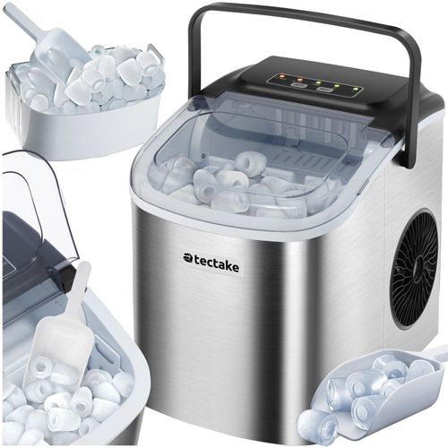 tectake® Eiswürfelmaschine, 1,2 l Wassertank, 2 Eiswürfelgrößen, 2 Assistenzsysteme, mit Reinigungsprogramm, inklusive Eiskorb und Eisschaufel