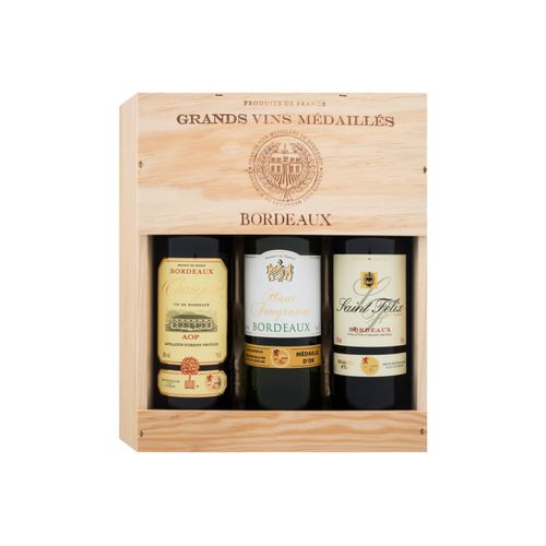 3 x 0,75-l-Flasche Weinpaket Bordeaux mit Holzkiste