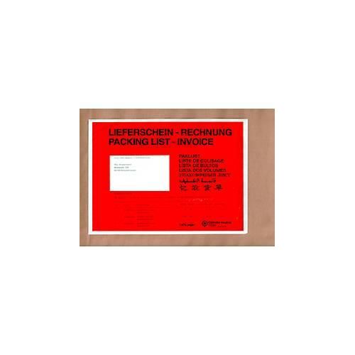 Papier-Dokumententasche/Lieferscheintasche SecurePack, C5, Fenster links, mit Aufdruck, selbstklebend, 100 % recycelbares Pergaminpapier, rot, 250 Stück