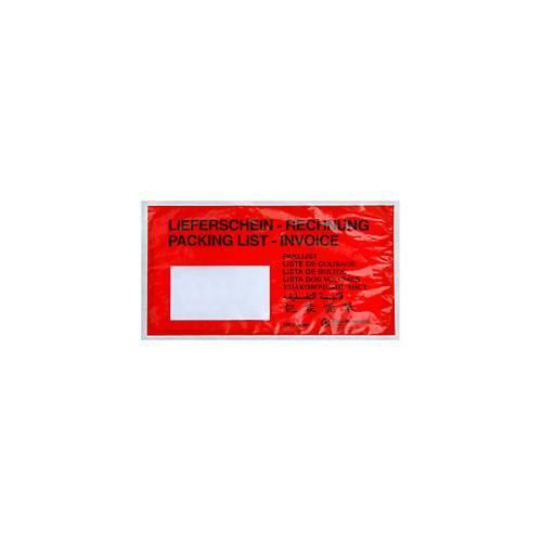 Papier-Dokumententasche/Lieferscheintasche SecurePack, DIN lang, Fenster links, mit Aufdruck, selbstklebend, 100 % recycelbares Pergaminpapier, rot, 250 Stück