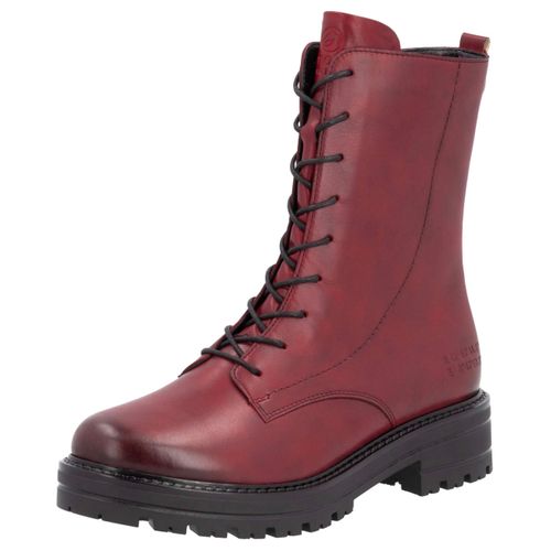 Schnürstiefelette REMONTE, Damen, Gr. 38, rot (dunkelrot used), Leder, unifarben, casual, Schuhe, Blockabsatz, Schnürboots, Chunky Boots mit Kontrast-Rahmennaht