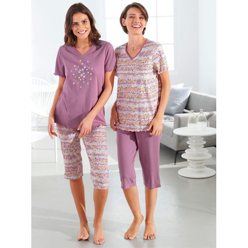 Schlafanzug WÄSCHEPUR, Damen, Gr. 40/42, lila (flieder, bedruckt), 100% Baumwolle, Kurzarm, Homewear-Sets