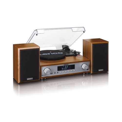 LENCO Radioplattenspieler "MC-160WD Hifi-Set DAB+, FM-Radio, Plattenspieler und Bluetooth", braun (braun, silber, schwarz), B:45cm H:21,5cm T:55cm, Plattenspieler