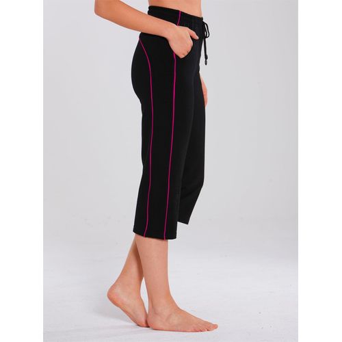 Sporthose CATAMARAN, Damen, Gr. 52/54, Normalgrößen, schwarz (schwarz, pink), 92% Baumwolle, 8% Elasthan, unifarben, gemustert, 3/4-Länge, Hosen