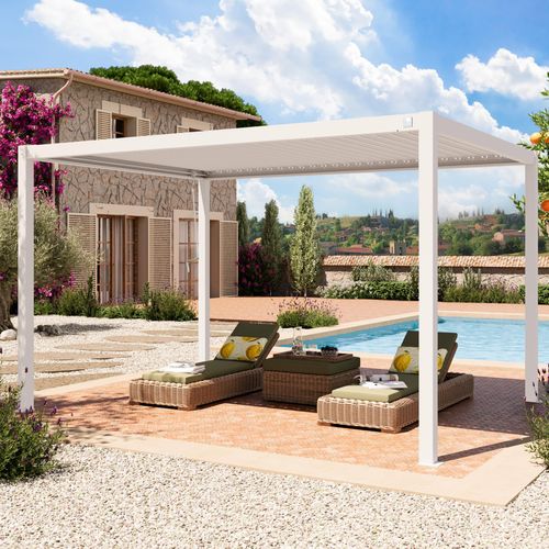 3x4m Pergola in Weiß; mit Lamellendach in Weiß - (400108)