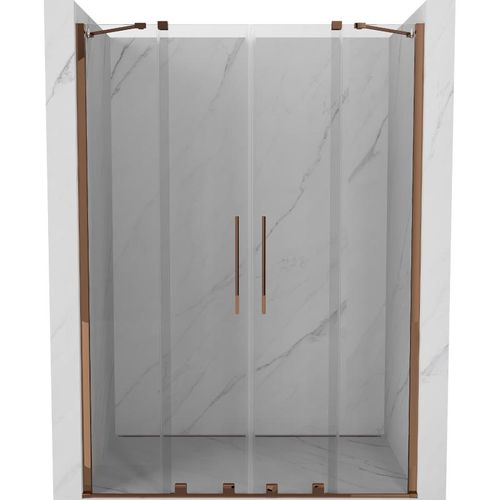 Mexen Velar Duo ausziehbare Duschtür 160 cm, transparent, Rosa Gold - 871-160-000-02-60