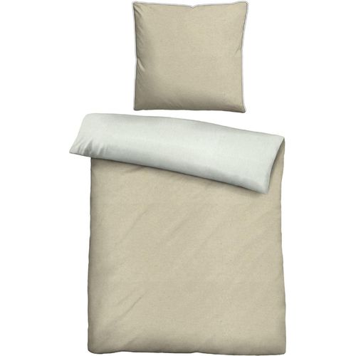 Bettwäsche BIBERNA Gr. 1, beige (beige, grau), B/L: 135cm x 200cm, Biber-Feinbiber, B/L: 80cm x 80cm, Biber, Feinbiber, 100% Baumwolle, Bettwäsche