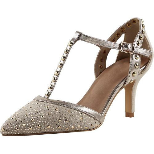 Pumps HEINE, Damen, Gr. 41, gold (goldfarben), Leder, Textil, feminin, Schuhe Spangenpumps