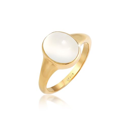 Siegelring ELLI "Siegelring Mondstein Oval 925 Silber" Gr. 54, gold, Fingerringe, Damen, 54mm, Silber 925 (Sterlingsilber), Siegelring
