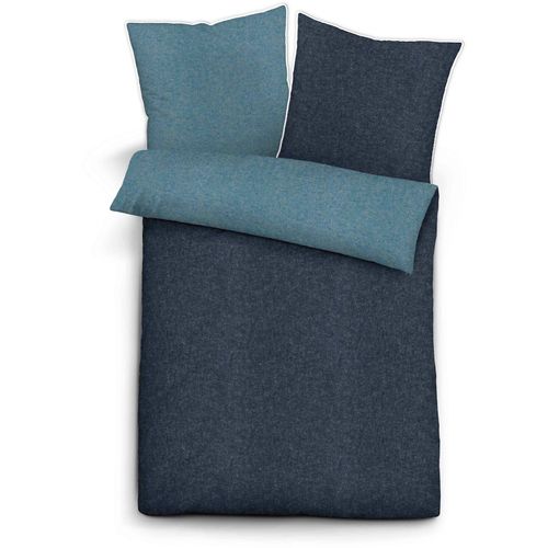 Bettwäsche BIBERNA Gr. 4, blau (dunkelblau, bleu), B/L: 200cm x 200cm, Biber-Feinbiber, B/L: 80cm x 80cm & 80cm x 80cm, Biber, Feinbiber, 100% Baumwolle, Bettwäsche