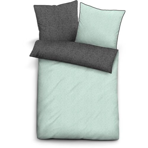 Bettwäsche BIBERNA Gr. 4, grau (mint, anthrazit), B/L: 200cm x 200cm, Biber-Feinbiber, B/L: 80cm x 80cm & 80cm x 80cm, Biber, Feinbiber, 100% Baumwolle, Bettwäsche