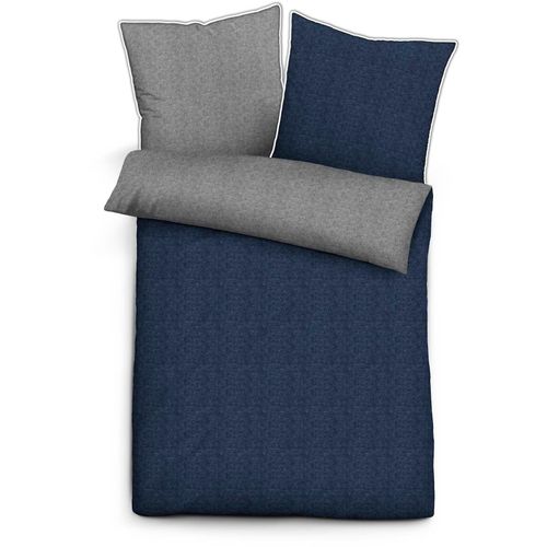 Bettwäsche BIBERNA Gr. 4, blau (marine, grau), B/L: 200cm x 200cm, Biber-Feinbiber, B/L: 80cm x 80cm & 80cm x 80cm, Biber, Feinbiber, 100% Baumwolle, Bettwäsche