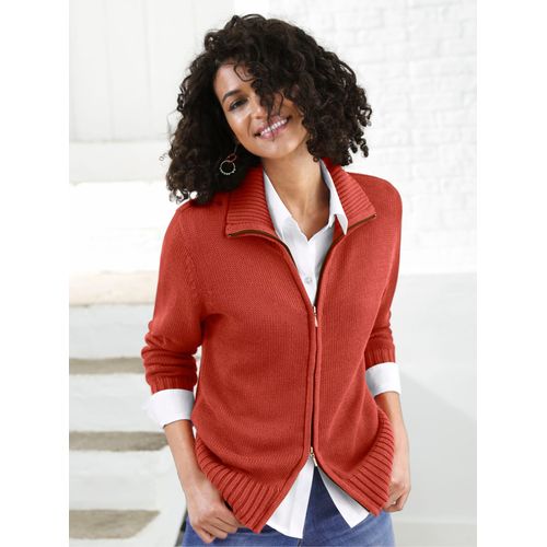 Strickjacke CASUAL LOOKS, Damen, Gr. 52, rot (rostrot), 50% Baumwolle, 50% Polyacryl, unifarben, meliert, figurumspielend, Langarm, Strickjacken