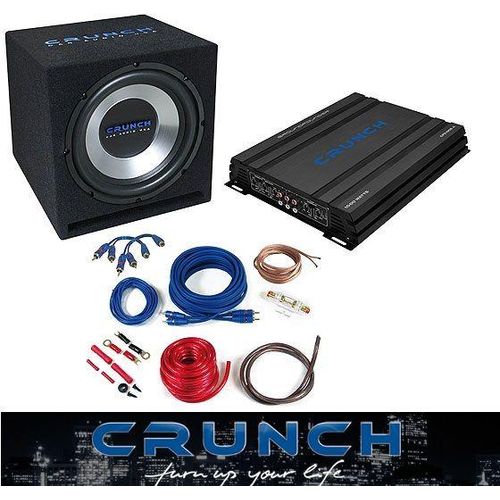 Crunch CBP 1000F | flache Subwooferkiste + 4-Kanal Endstufe + Kabelset Komplettset