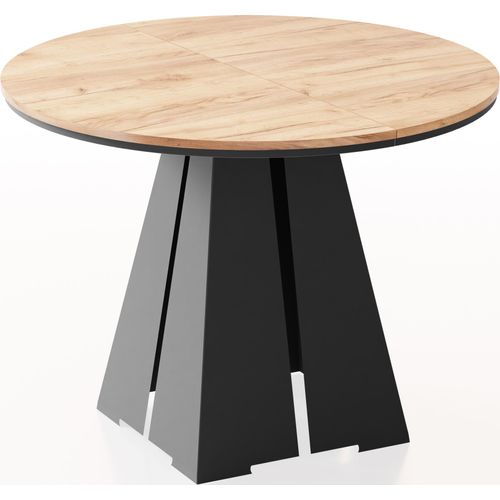 Runder Ausziehbarer Esstisch mit Schwarzem Metallgestell - Moderner Industrieller Tisch für Esszimmer oder Küche - 100 cm bis 180 cm - EU - Craft Eiche