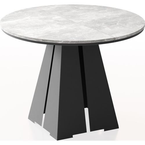 Runder Ausziehbarer Esstisch mit Schwarzem Metallgestell - Moderner Industrieller Tisch für Esszimmer oder Küche - 120 cm bis 200 cm - EU - Grauer Beton