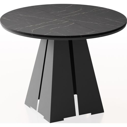 Runder Ausziehbarer Esstisch mit Schwarzem Metallgestell - Moderner Industrieller Tisch in Schwarzer Marmoroptik für Esszimmer oder Küche - 120 cm bis 200 cm - EU - Marmor Schwarz