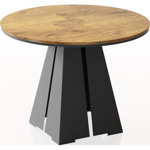 Runder Ausziehbarer Esstisch mit Schwarzem Metallgestell - Moderner Industrieller Tisch für Esszimmer oder Küche - 120 cm bis 200 cm - EU - Lancelot Eiche