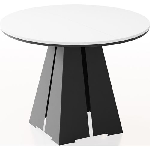 Runder Ausziehbarer Esstisch mit Schwarzem Metallgestell - Moderner Industrieller Tisch für Esszimmer oder Küche - 120 cm bis 200 cm - EU - Weiß