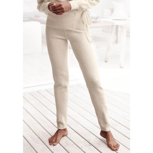 Strickhose LASCANA, Damen, Gr. 36/38, N-Gr, beige (creme), Strick, Obermaterial: 52% Polyester, 44% Polyacryl, 4% Elasthan, unifarben, meliert, klassisch, bequem lang, Hosen, aus weichem Strick, Loungewear