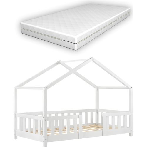 Kinderbett 'Treviolo' mit Matratze und Rausfallschutz 70x140cm Weiß