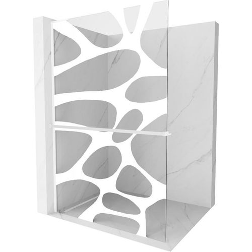 Mexen Kioto+ L Duschwand mit Regal Walk-in 90 x 200 cm, weißes Muster, weiße - 800-090-123-20-97