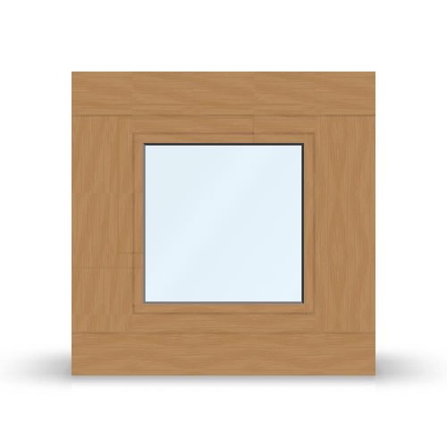 fensterversand.com Fenster Alu Holz, ECO Idealu Classicline, Eiche Nativa, Aluschale Weiß, 510x510 mm, einteilig, festverglast, individuell konfigurieren