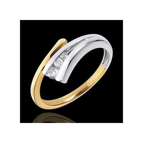 Edenly Trilogie-Ring Goldener Fisch - Gelbgold und Weissgold mit 3 Diamanten