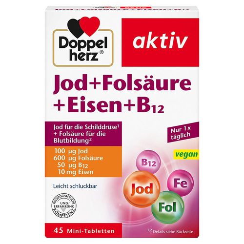 DOPPELHERZ Jod+Folsäure+Eisen+B12 Tabletten 45 St